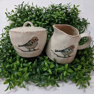 Pottery 3 PC Set Embossed Blue Bird Creamer